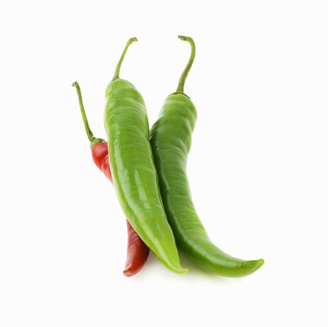 Three chillies (green and red)