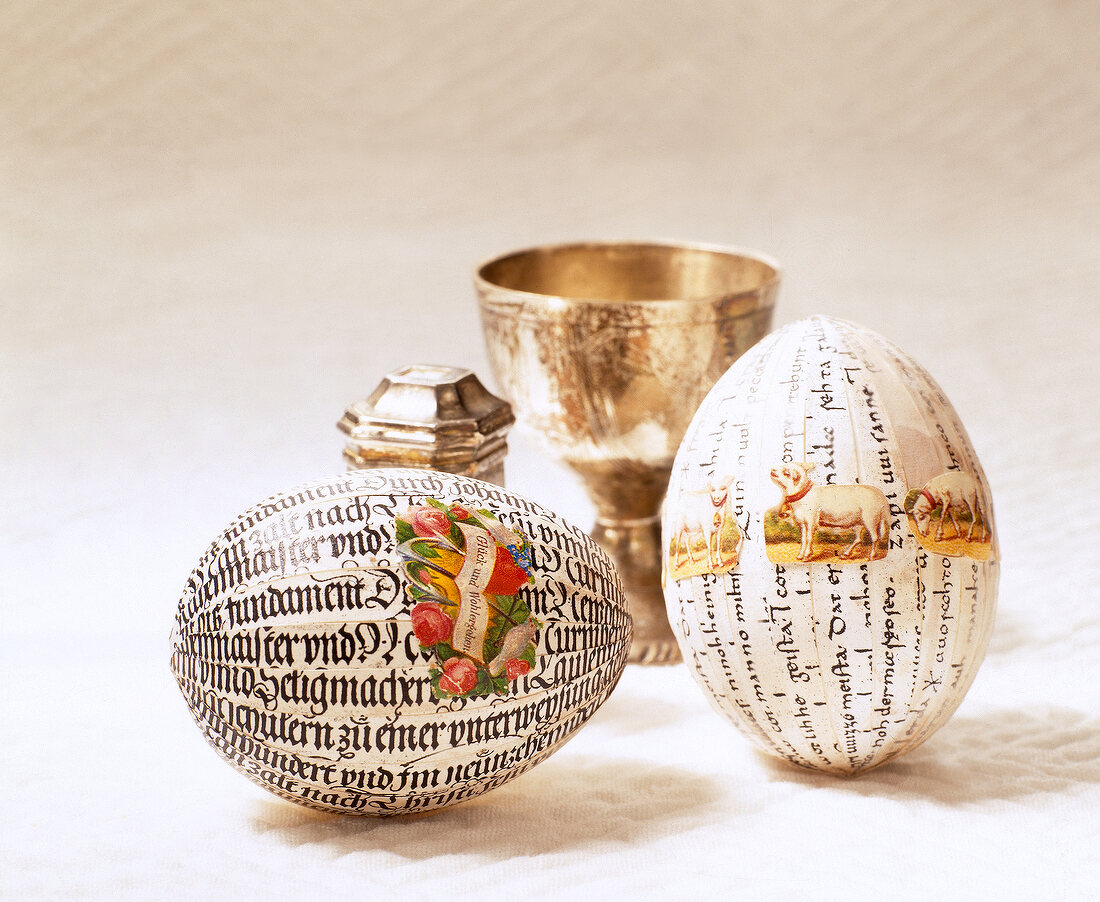 Easter eggs decorated with delicate script