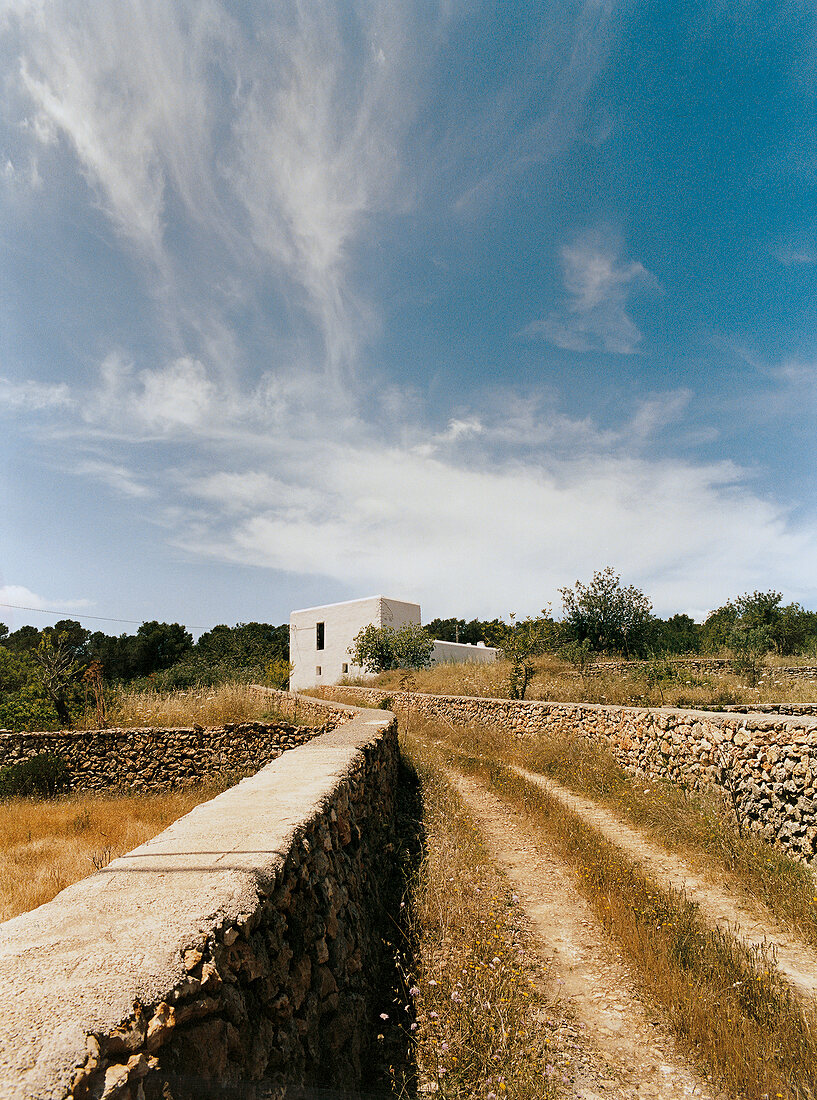 White house and road, Ibiza, Balearic Islands, Spain