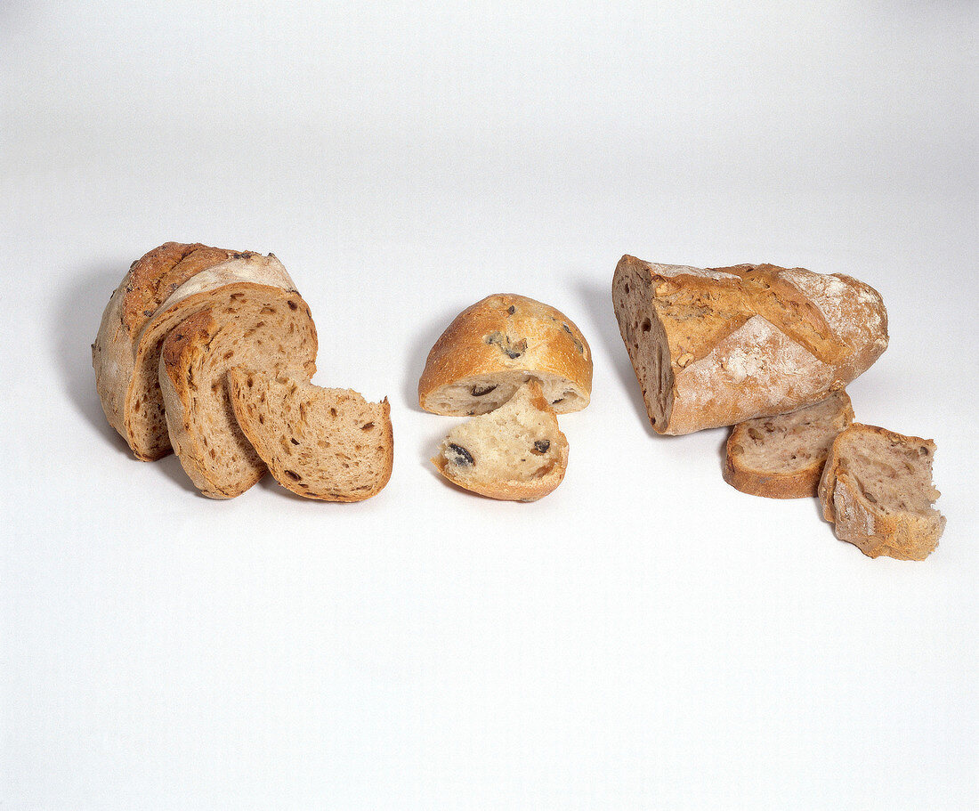 Different types of mischbrot on white background