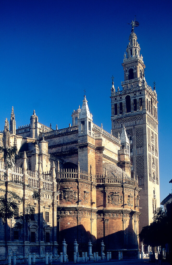 Die Kathedrale von Sevilla unter blauem Himmel