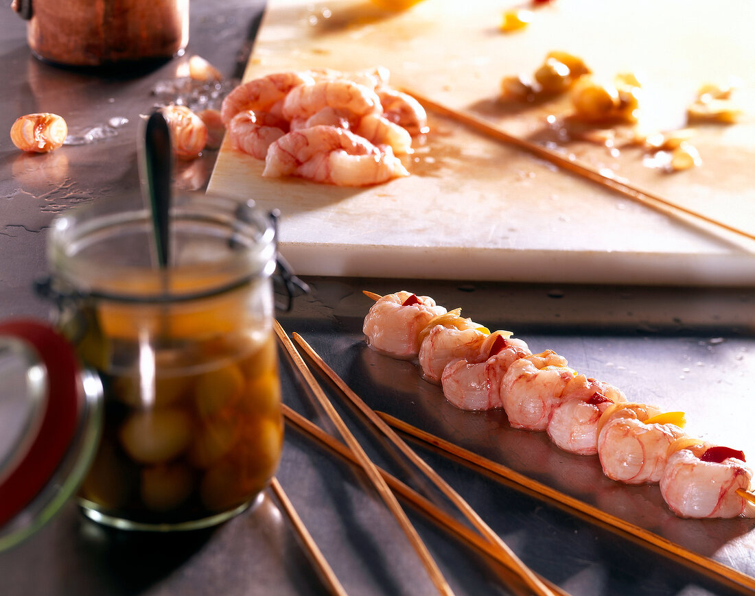 Ingredients for preparation of barbecue of prawns