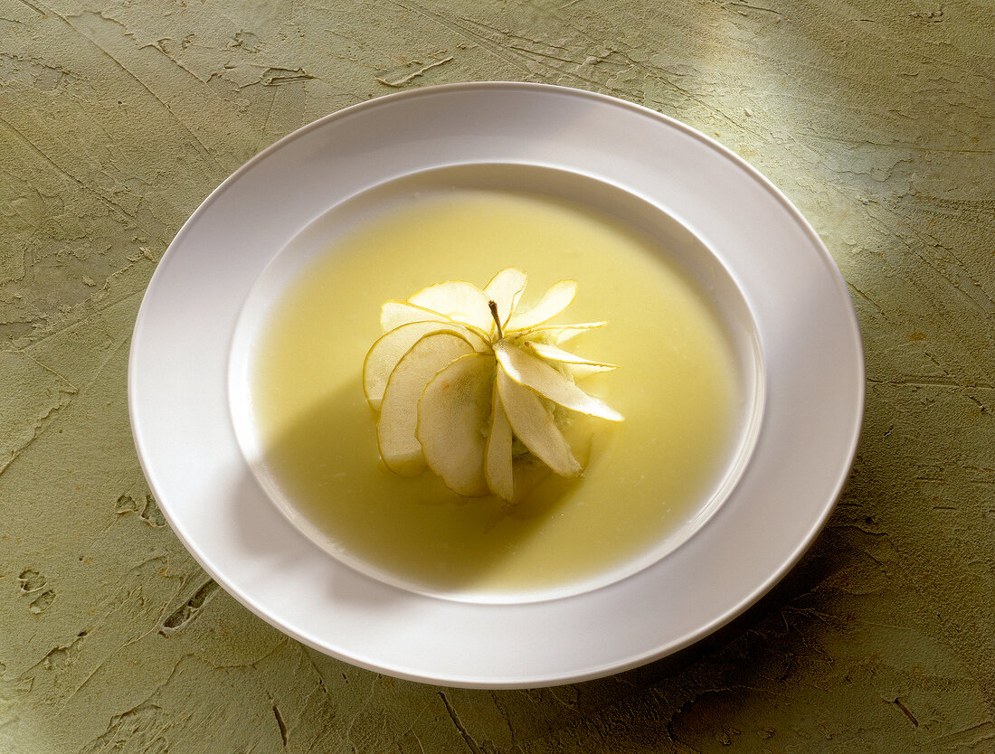 Apple sorbet with apple rosette on plate