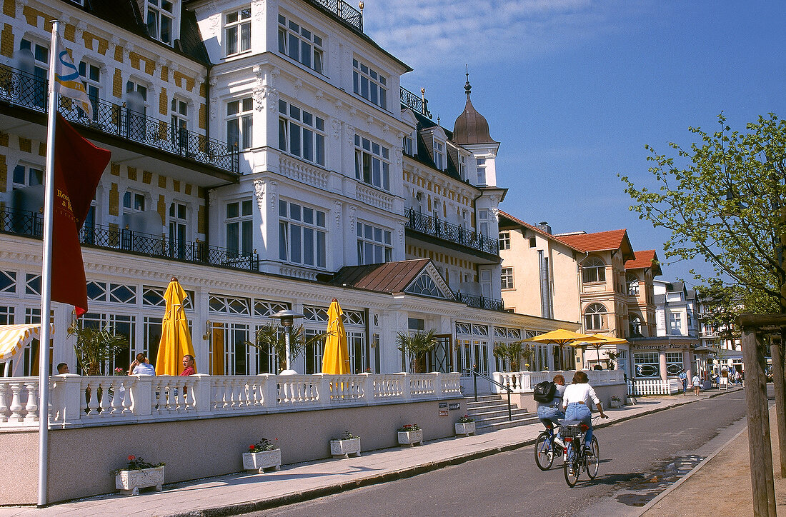 Facade of Seetel Romantik Seehotel Ahlbecker Hof on Usedom Promenade, Germany