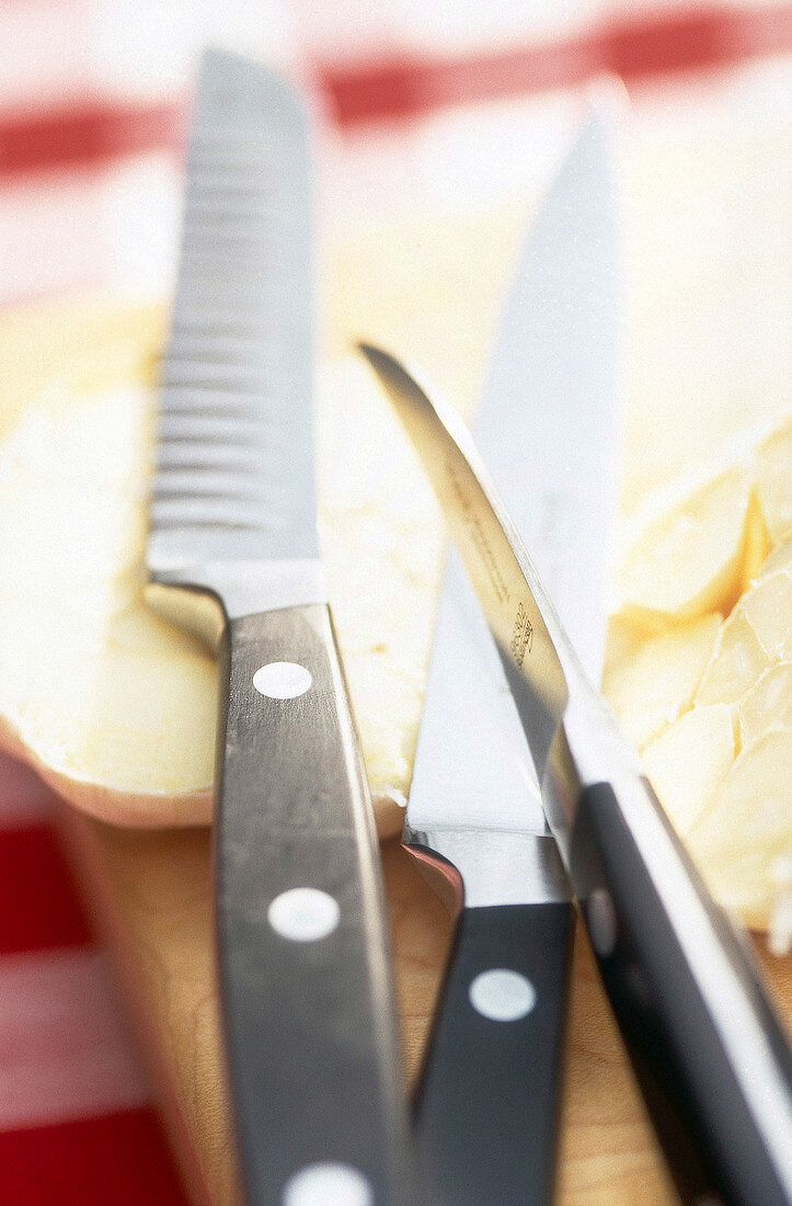 Close-up of three different kitchen knife