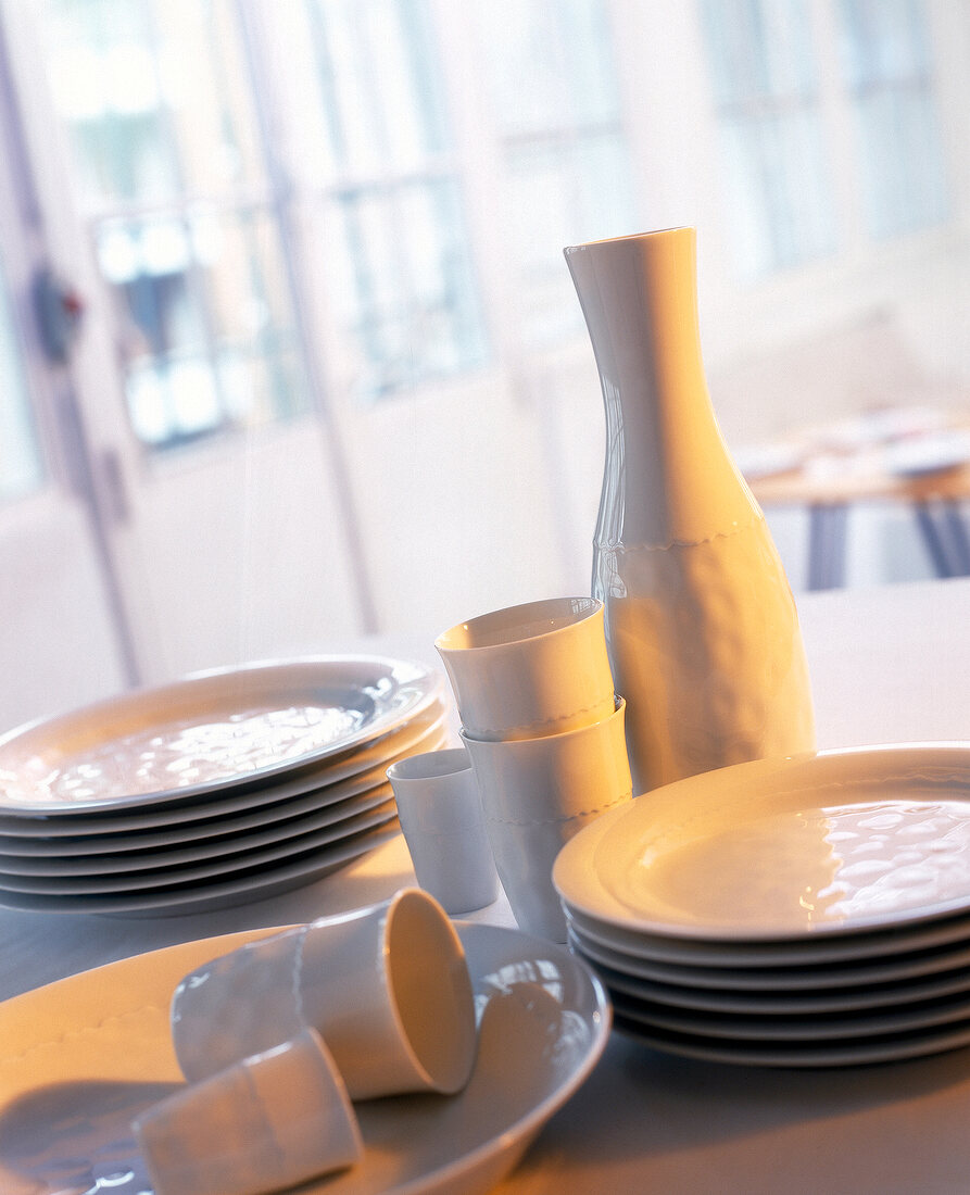 Tableware of porcelain on table