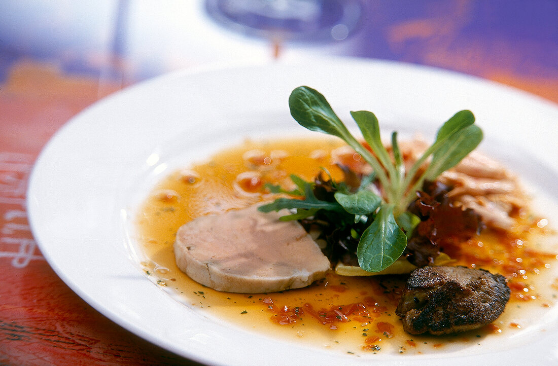 Close-up of foie gras on plate