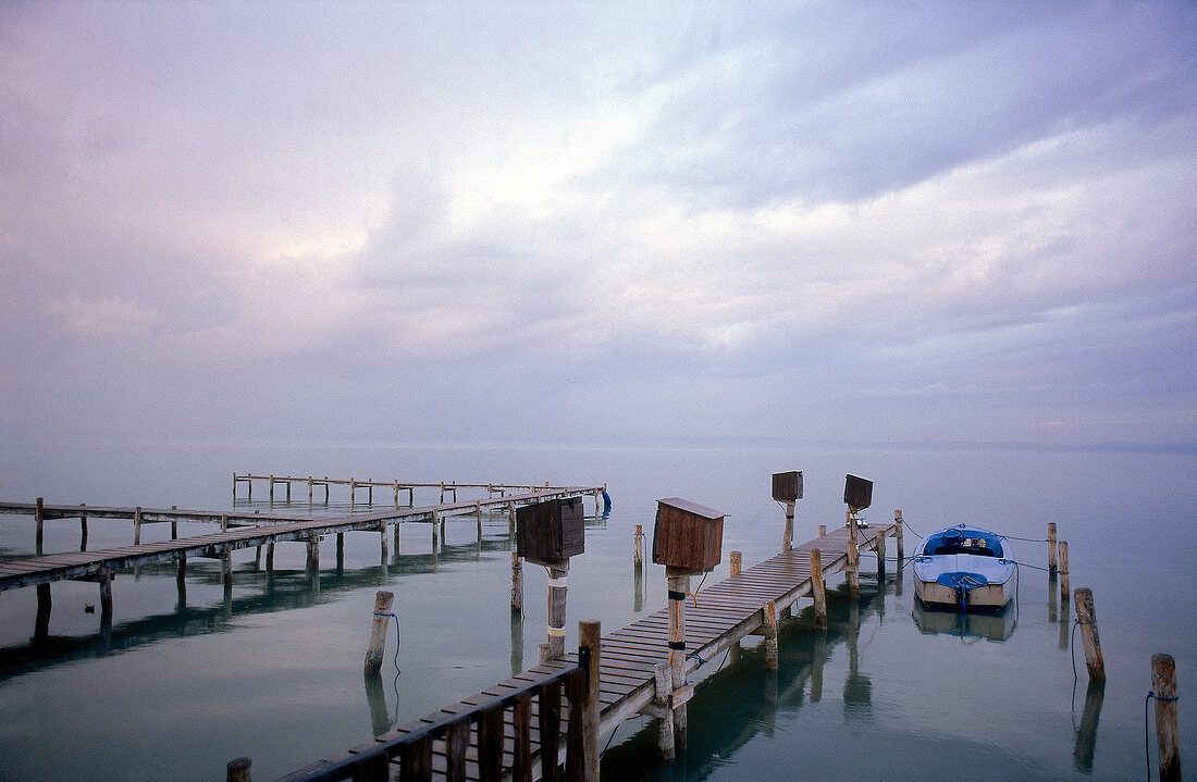 Boat dock at Lake Neusiedl, Austria