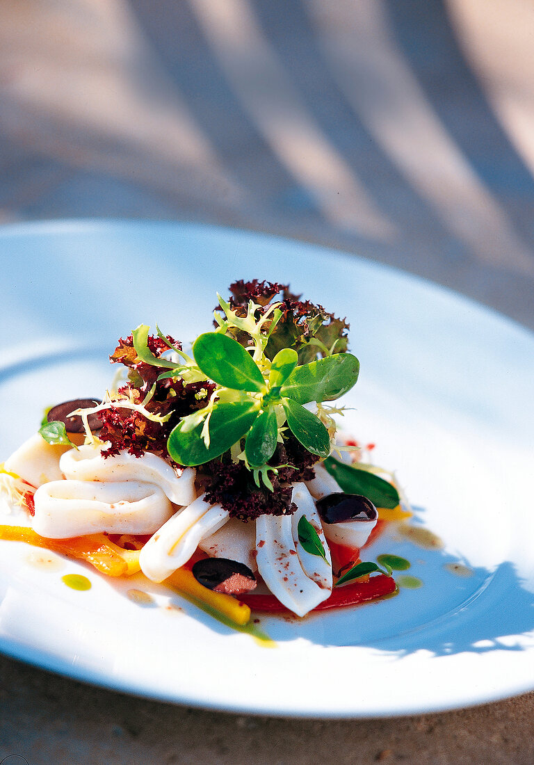 Close-up of fresh tuna salad on plate