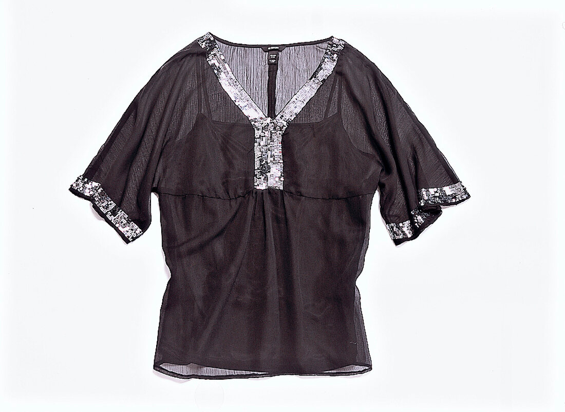 Chiffon-Tunika mit integriertem Top in schwarz und silber