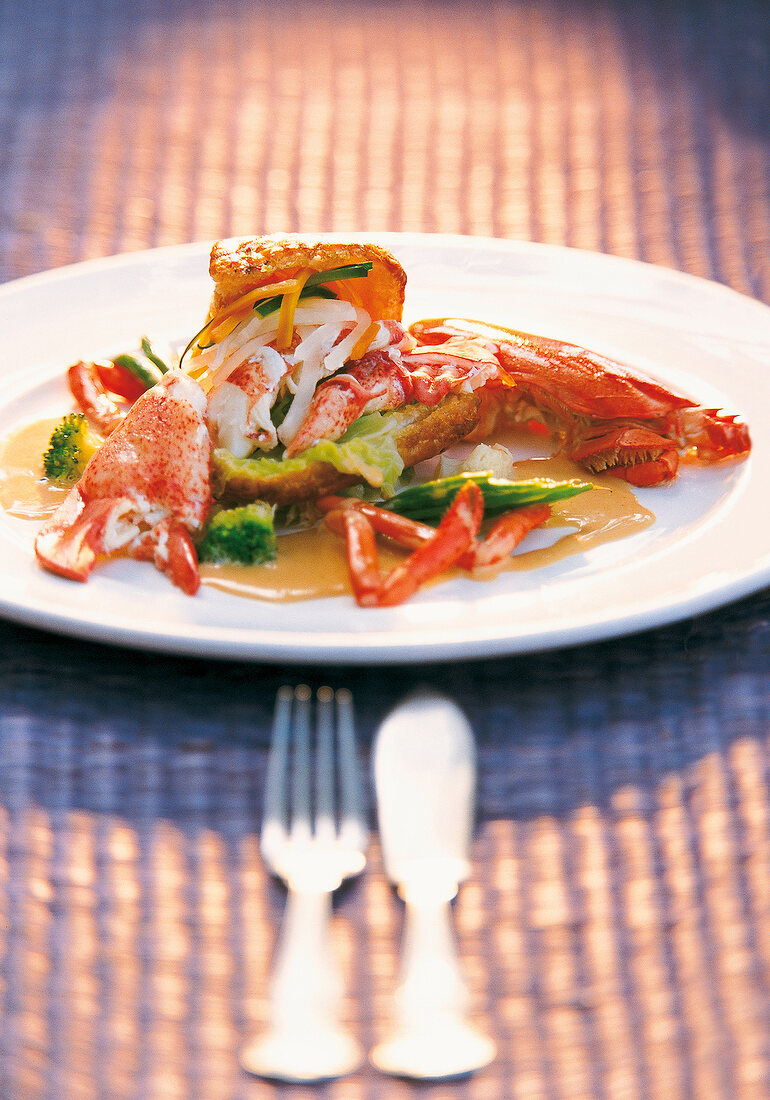 Lobster fricassee in sauternes on plate