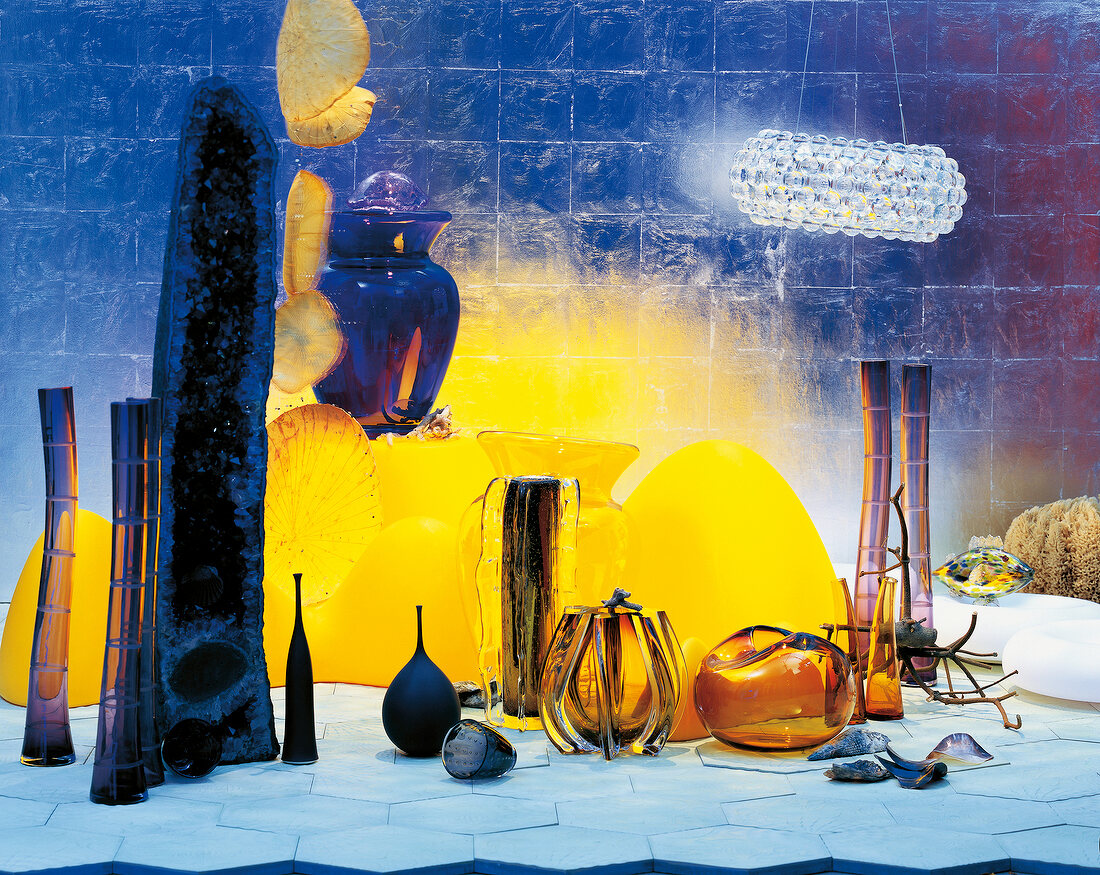 Room in shades of yellow still life under water, digital composite
