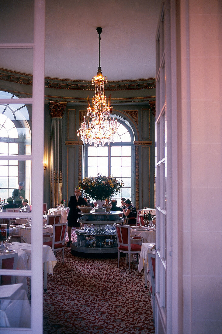 Guests sitting in Chateau d'Artigny restaurant, loire region, France