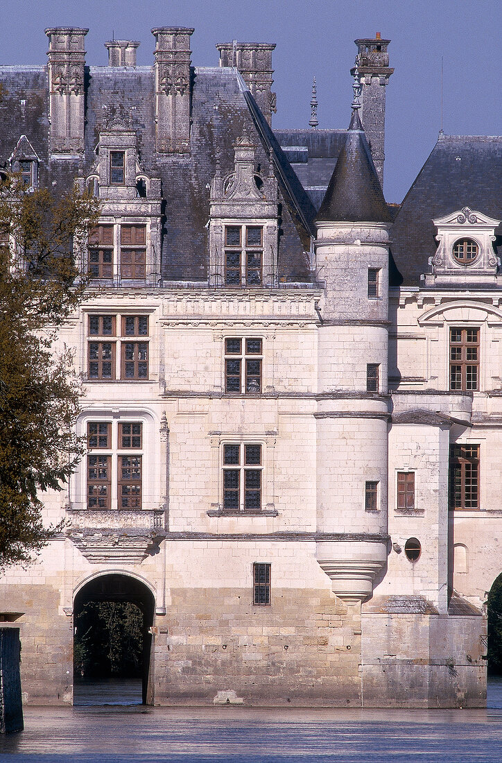 Exterior view of Chateau of Chenonceau on the Cher, Loire region, France