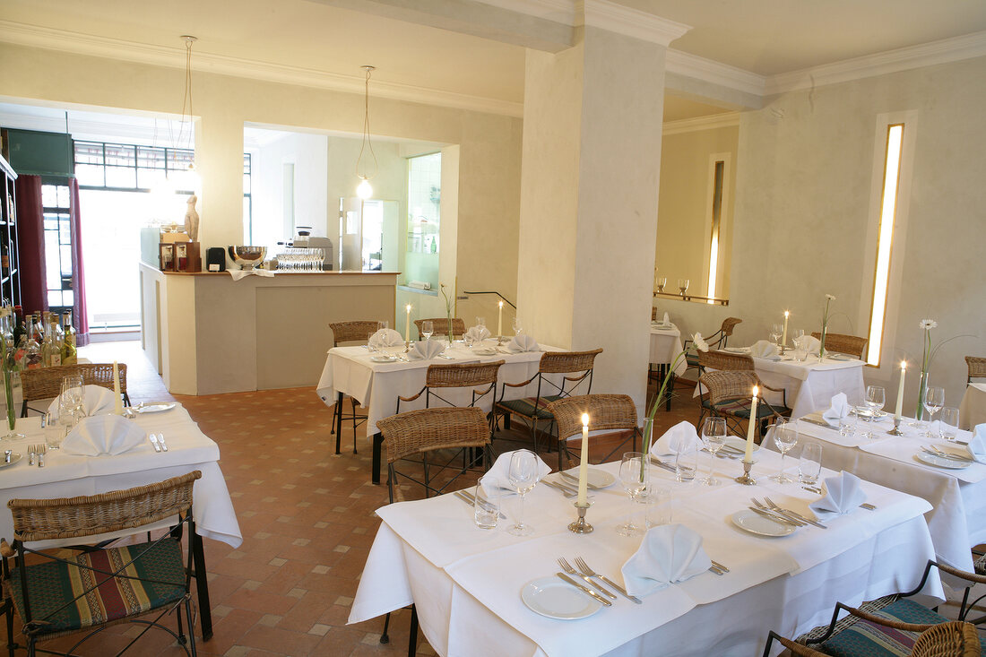 Tables laid in restaurant, Germany