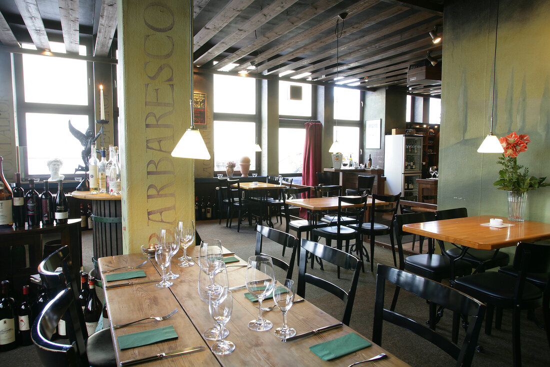 Tables laid in restaurant, Germany