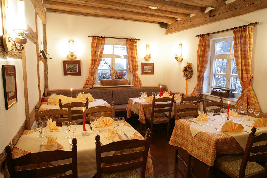 Tables laid in restaurant, Germany