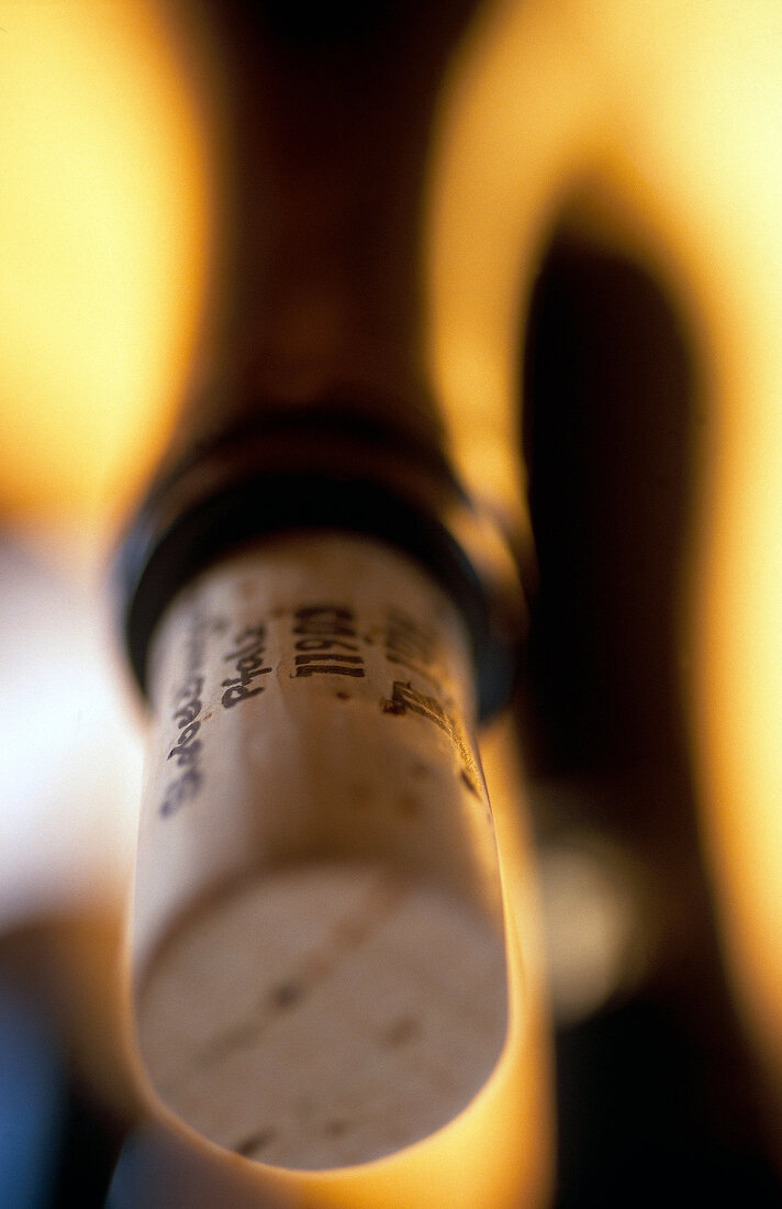Close-up of wine cork in wine bottle