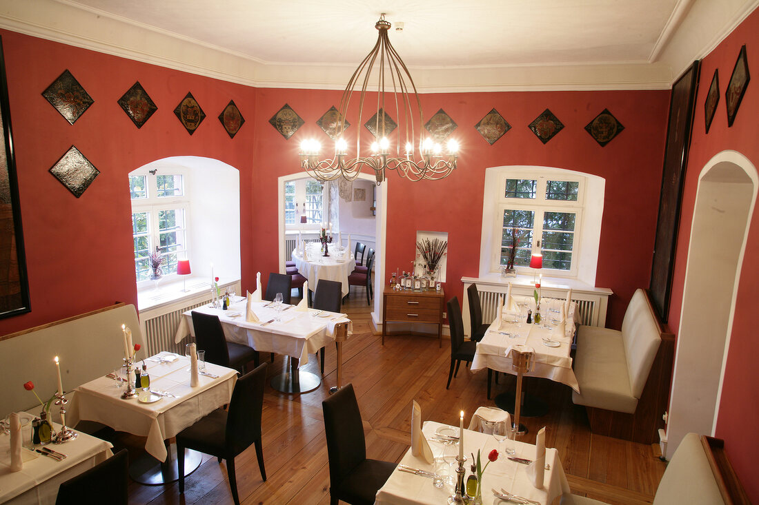 Tables laid in restaurant, Germany