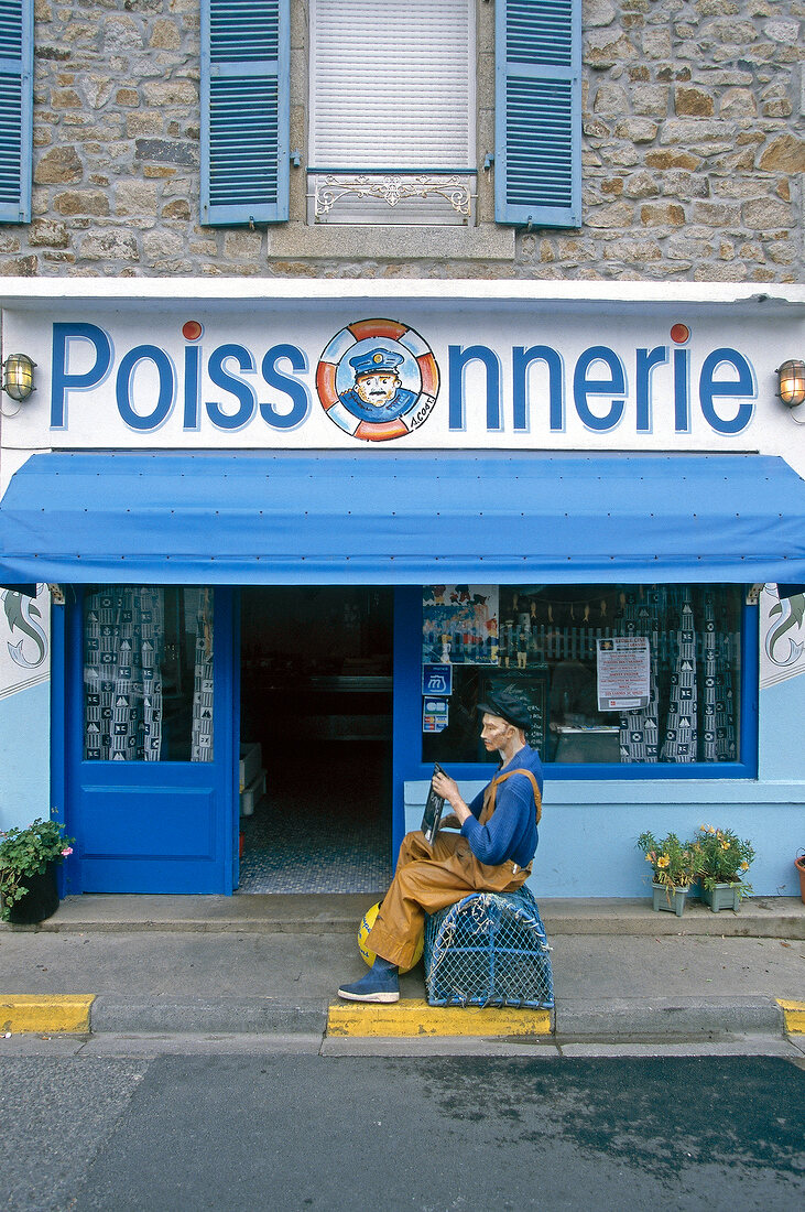 Entrance of fish shop in Carantec, Brittany, France