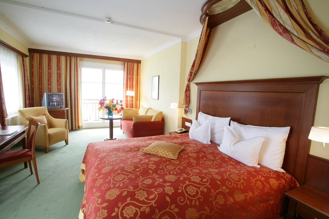 View of bedroom in hotel, Austria