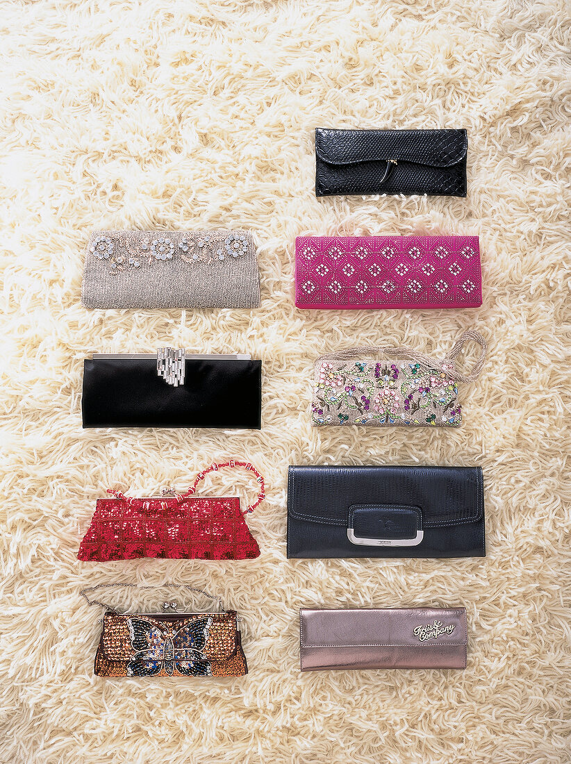 Different types of clutches scattered on fur
