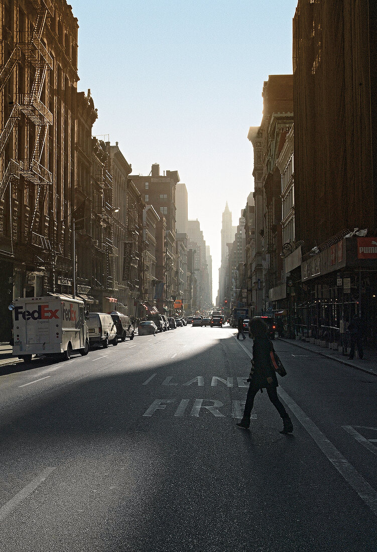 View of street in Manhattan, New York, USA