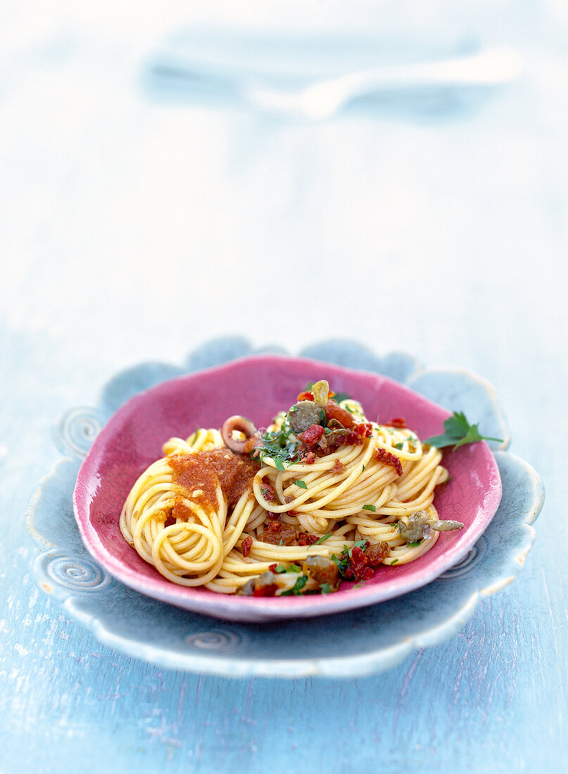 Sicilian spaghetti on plate