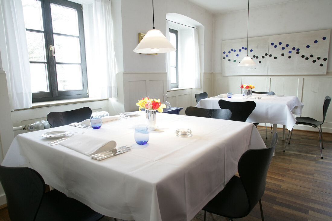 Tables laid in restaurant, Germany