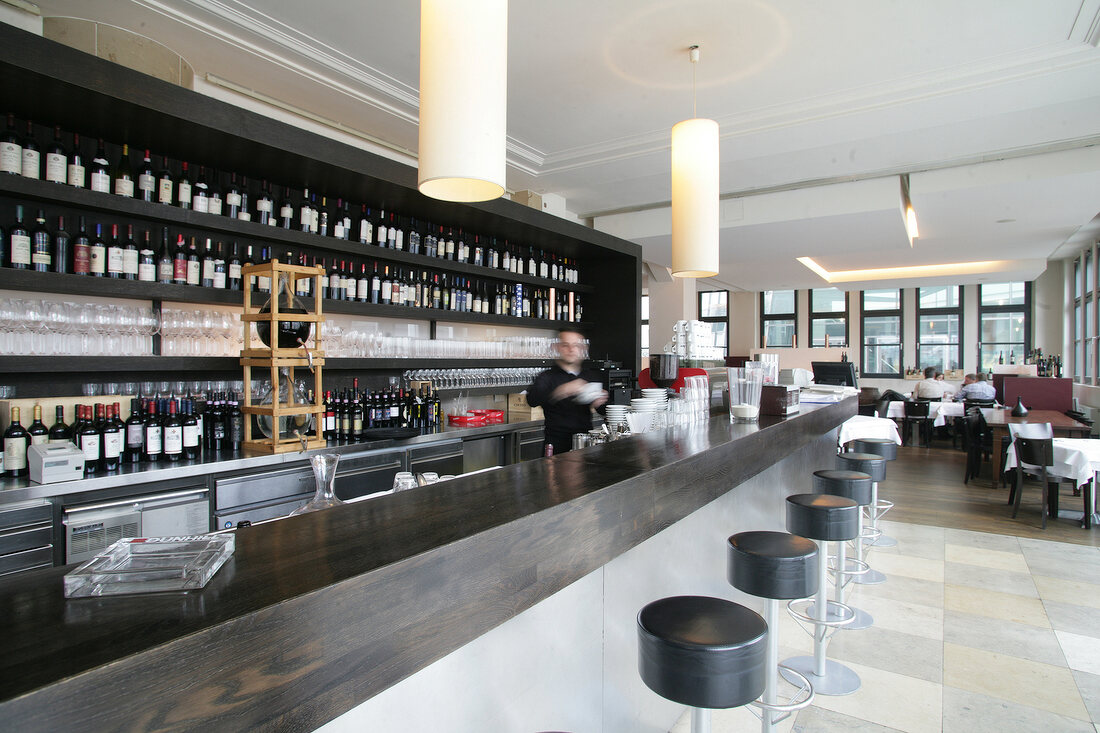 Bar counter in restaurant, Germany