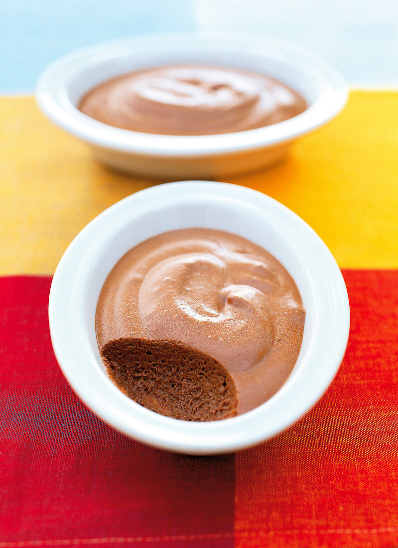 Close-up of chocolate mousse in bowls