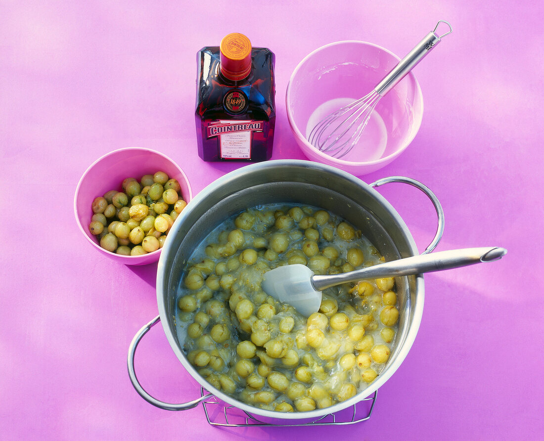 Gooseberry compote on pink background