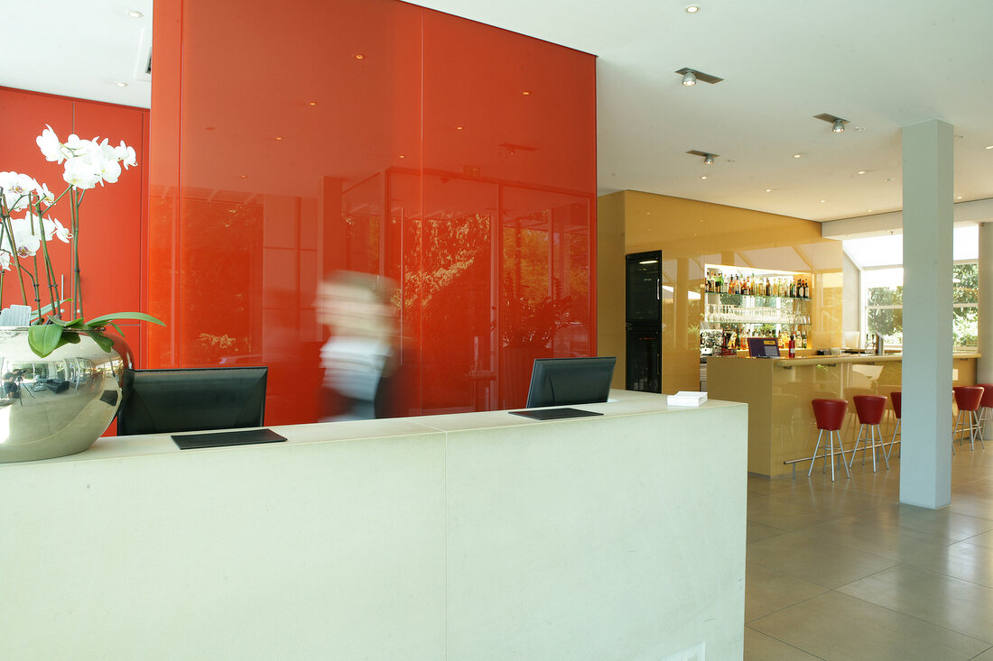 Reception and bar counter in hotel, Germany