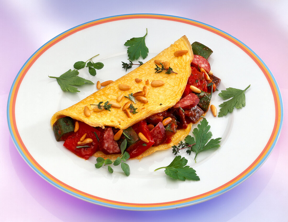 Ratatouille-Omelette mit Kabanossi 