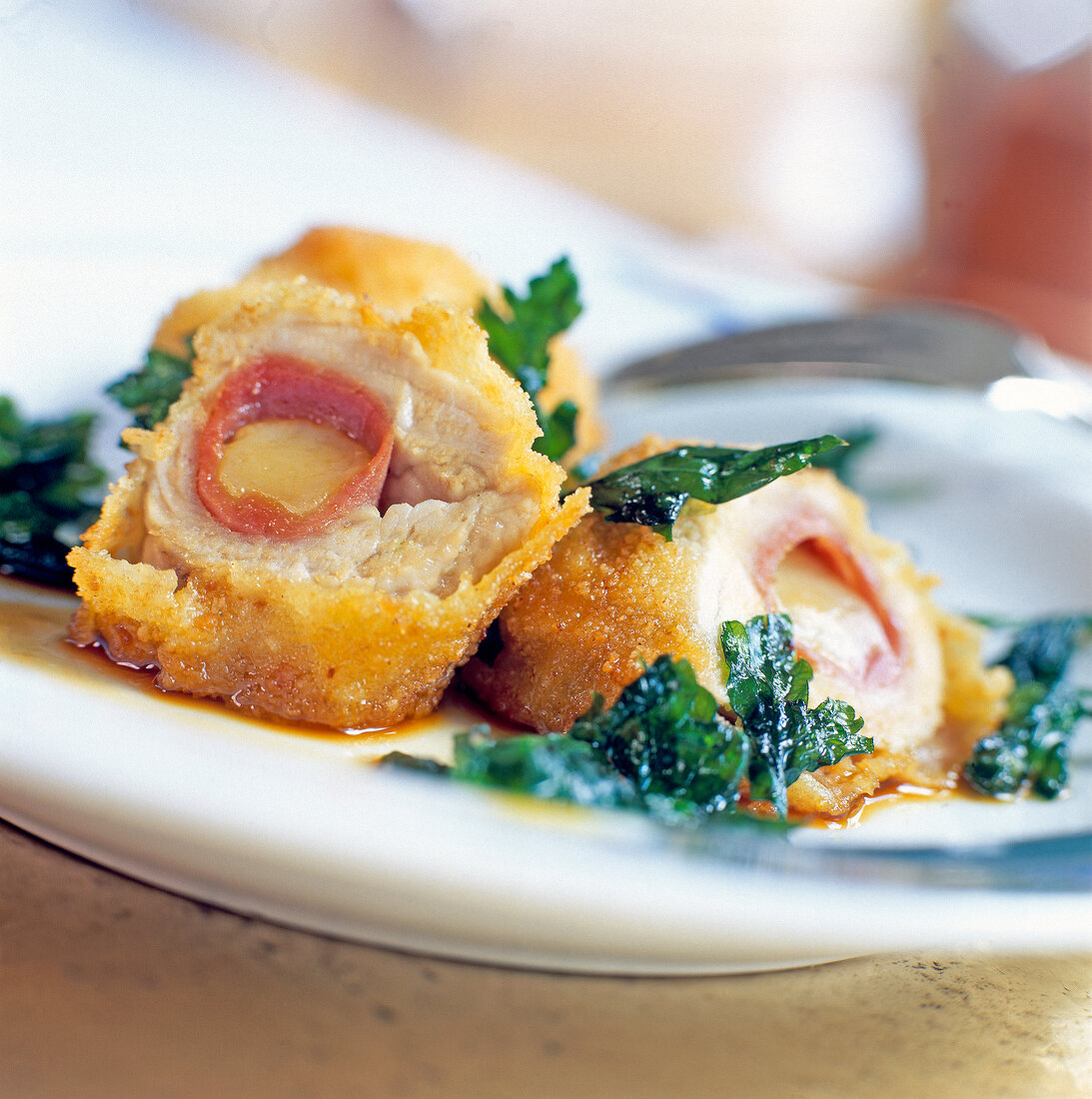 Close-up of cordon bleu on plate