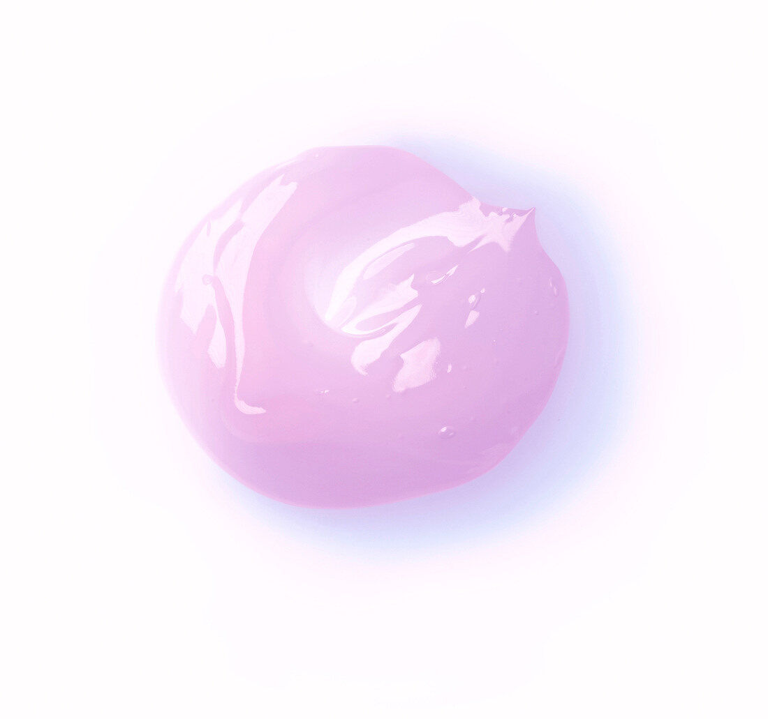 Pink cream blob on white background, cosmetic product