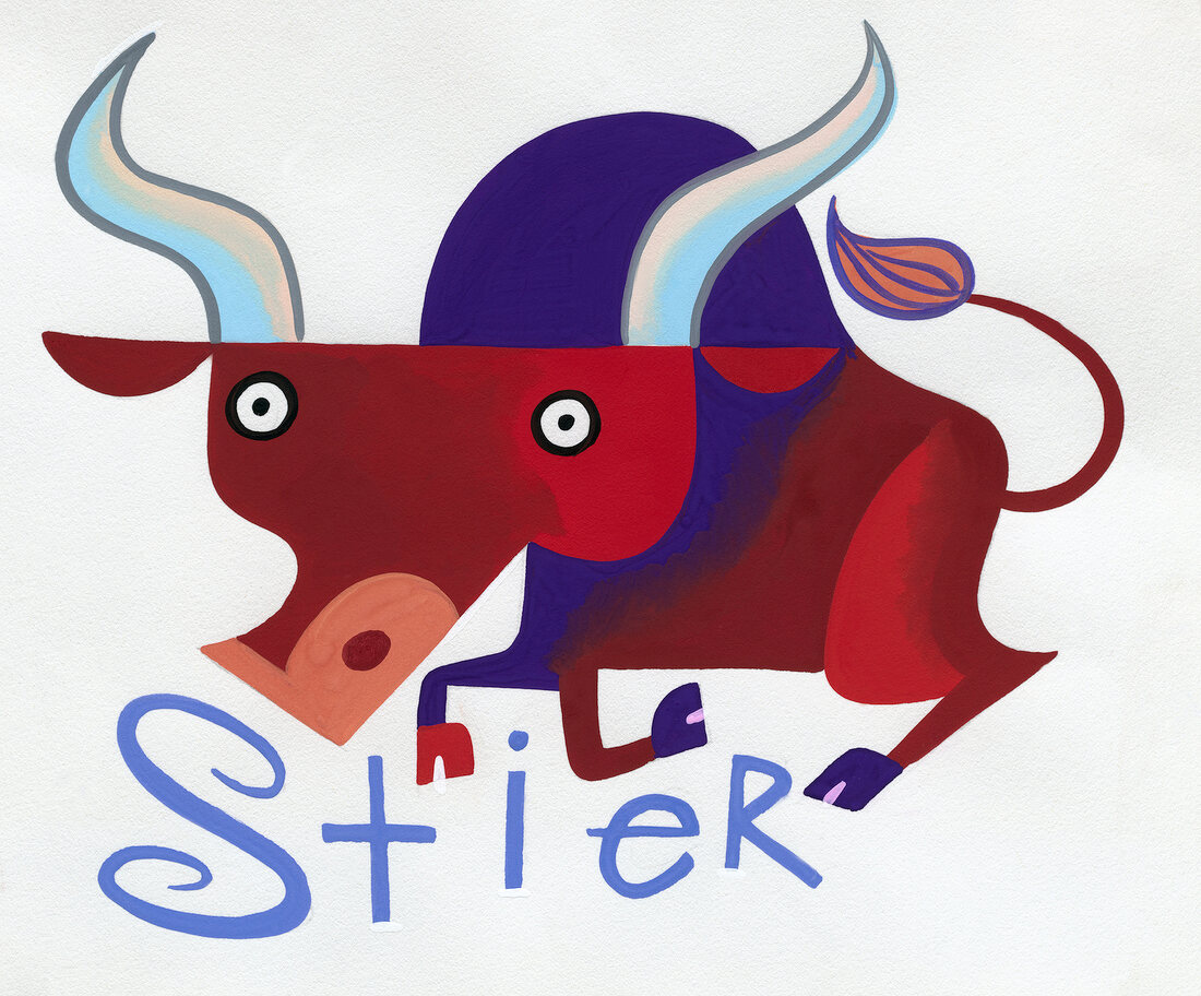 Sternzeichen Stier - abstrakte Zeichnung des Tieres, rote Frabtöne