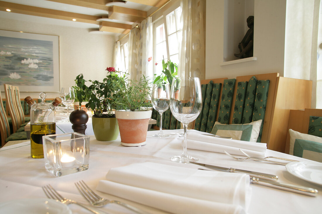 Close-up of laid table in restaurant, Germany