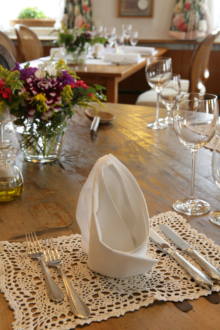 Interior of restaurant with laid tables in Germany