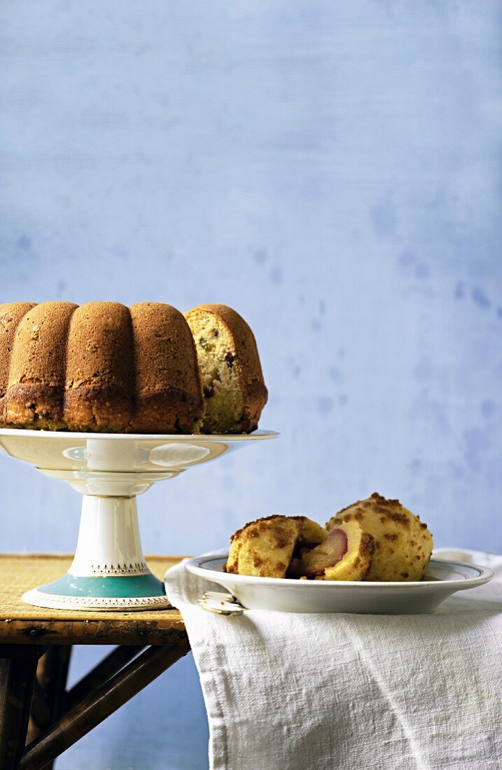 Potato Bundt cake with cranberries and potato damson dumplings