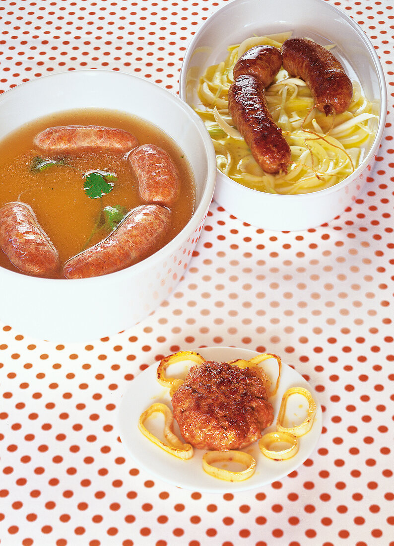 Spanish pork sausages and meatballs in bowl