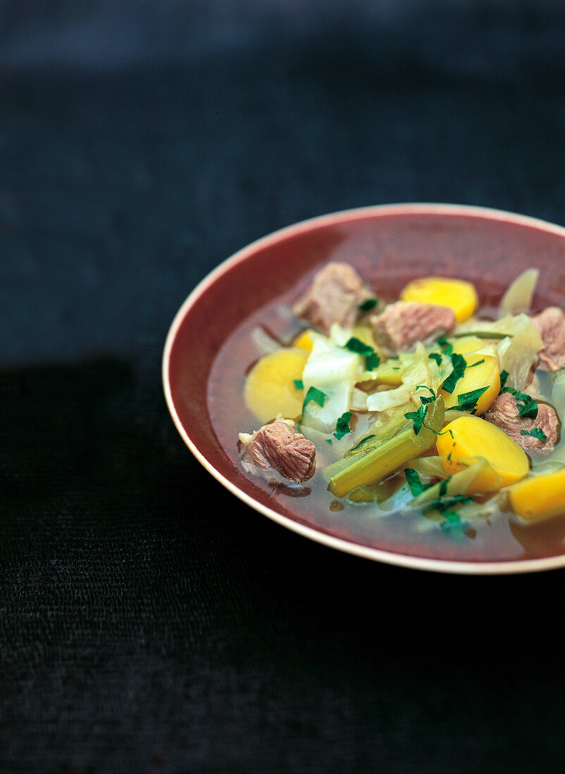 Close-up of Irish lamb stew on plate