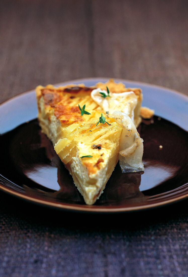 Close-up of potato tart on plate