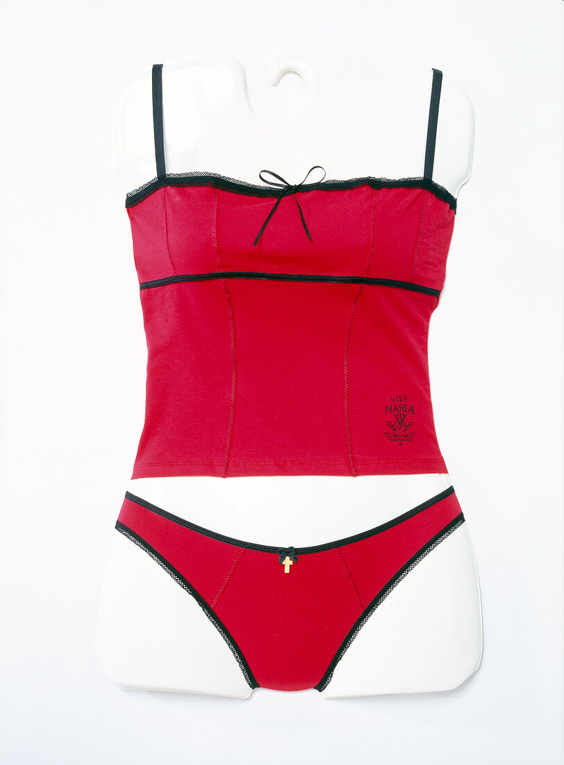 Closeup Of Red Underwear On Mannequin In Fashion Store Showroom