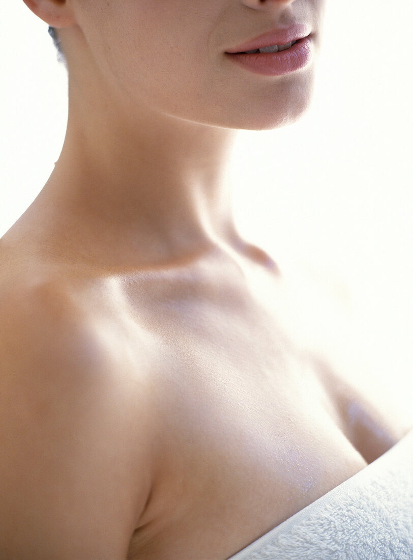 Close-up of cleavage of woman with fair skin