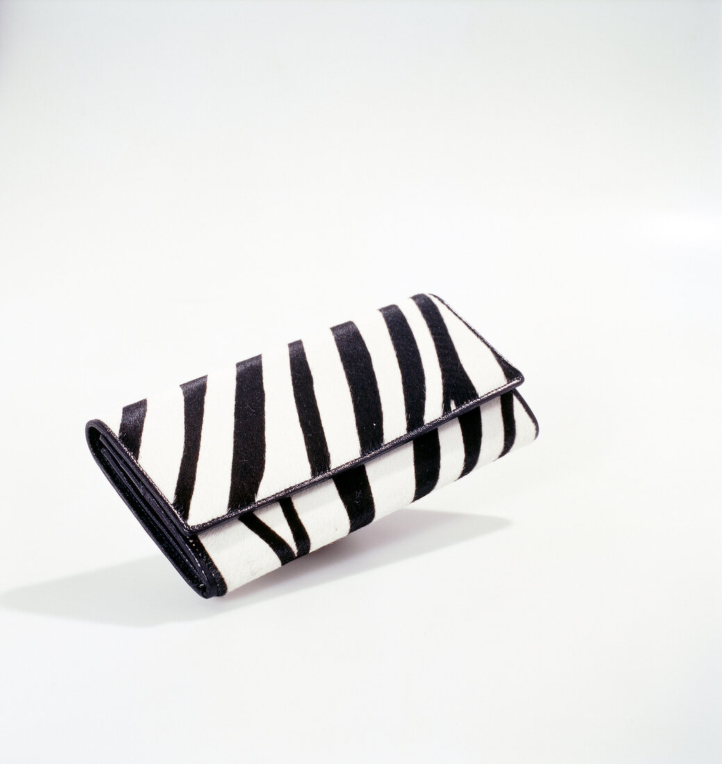 Close-up of black and white zebra print wallet