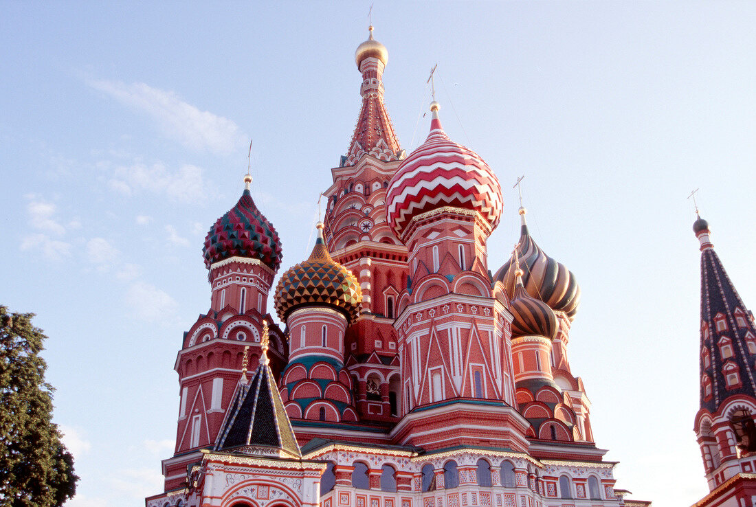 Dome and steeple of Saint Basil's Cathedral at Red Square in Moscow, Russia