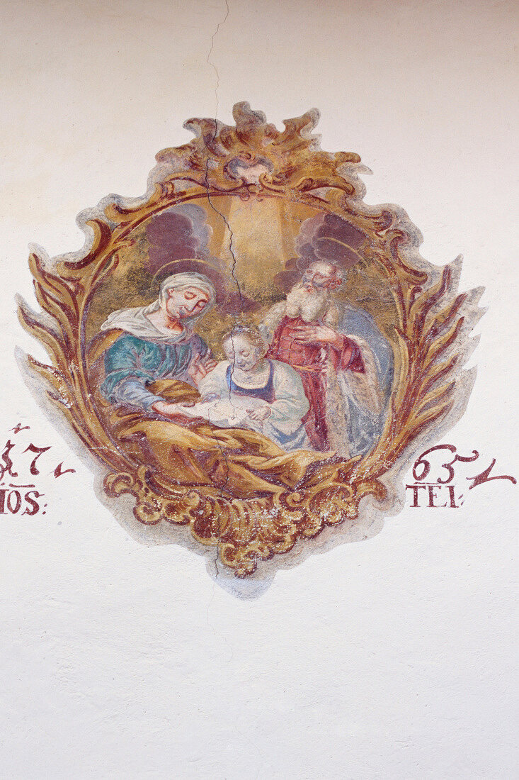 Close-up of luftl fresco painting, Vinschgau, South Tyrol, Italy