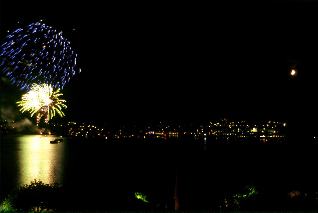 Fireworks at night during Lake Festival in Konstanz, Germany