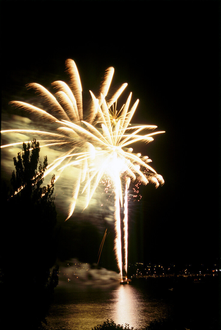 Fireworks at night during Lake Festival in Konstanz, Germany